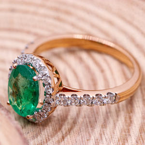 Piedra preciosa de corte ovalado Esmeralda natural con anillo hecho a mano de diamante 18K oro rosa joyería preciosa para venta al por mayor - Product Image 5