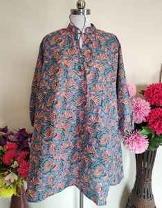 Indian Soft Cotton Blouse Short <b>Top</b> Block Printed Mini Dress Boho Chic Blouson <b>Summer</b> <b>Top</b> Womens Casual Tunic <b>Lightweight</b> - Product Image 3