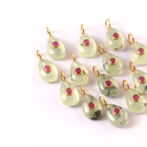 Piedra preciosa de pera de Prehnita verde Natural hecha a mano 925 Plata chapada en oro doble incrustaciones de piedra suelta colgante de moda joyería a granel - Product Image 5