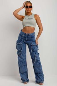 2025, pantalones vaqueros de cintura alta para mujer, pantalones vaqueros desgastados elásticos, ropa de calle recta, pantalones vaqueros Cargo para mujer - Product Image 5