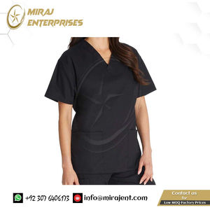 Mujeres manga corta cuello en V uniforme Poly Spandex verano, Hospital Scrubs trabajadores de la salud enfermera uniforme cintura elástica Scrubs Set - Product Image 2