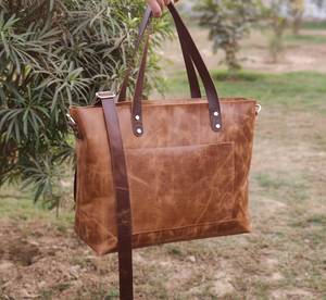 Distressed Genuine <b>Leather</b> Luxury Tote Handbag with PVC Lining Water Resistant Large Capacity Shoulder <b>Bag</b> for <b>Work</b> Travel - Product Image 3