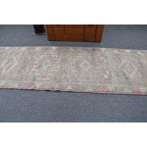 Tapis turc 2,9 x 10,5 pieds, tapis de couloir vintage, tapis persan en laine gris rose - Product Image 3