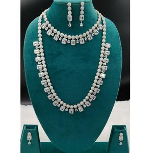 Lujo CZ Zirconia diamante corto y largo ambos collar con pendientes diamante aspecto joyería conjunto para regalo de boda fiesta elegante - Product Image 1