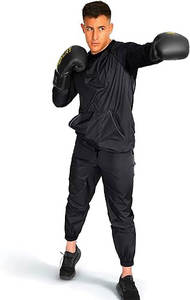 Costume de sauna en polyester unisexe de haute qualité pour le fitness à domicile en gros anti-déchirure perte de poids survêtement à capuche cordon de serrage taille tout - Product Image 3