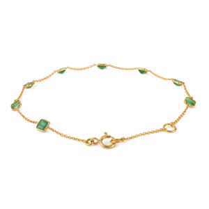 Elegant Design Minimalist Dainty Real Emerald Link Chain <b>Bracelet</b> Sleek Stacking Light <b>Weight</b> Jewelry 18K Pure Yellow Gold - Product Image 5