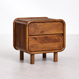 Table de chevet en bois massif GAIA |   AKKU ART EXPORTS Meubles de chambre à coucher Japandi Mid-Century Modern |   Table de chevet organique à 2 tiroirs - Product Image 2