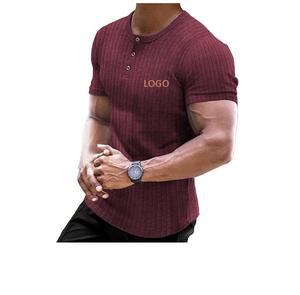Chemise Henley côtelée pour homme Chemise musclée coupe ajustée T-shirt décontracté à manches courtes et longues en coton directement de l'usine - Product Image 4