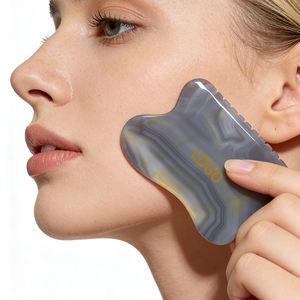 Herramienta Facial Gua Sha de Ágata Gris Natural con Logotipo Personalizado, Nuevo Producto, Piedra de Ágata Gris con Borde Irregular, Empaquetado en Caja - Product Image 1