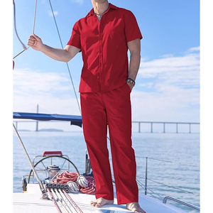 Outfits Premium Quality 2 Piece Set Long Sleeve Button <b>Down</b> Shirt Loose <b>Pants</b> Beach Wear Yoga Casual With Pocket Men's Sets - Product Image 2