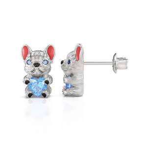 Jeulia Hug Me French Bulldog Heart Cut Sterling <b>Silver</b> <b>Stud</b> Earrings - Product Image 2