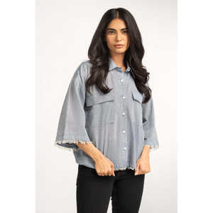 เสื้อเชิ้ตยีนส์ลำลองผู้หญิง รุ่น WM-CS-SS25-409 เสื้อเชิ้ตทำงานสีสันสดใส ไซส์ XS-XL ทรงเข้ารูป ติดกระดุม เหมาะสำหรับฤดูร้อน ฤดูใบไม้ผลิ ฤดูใบไม้ร่วง - Product Image 3