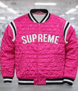 OEM Men Custom Made Quilted Varsity Bomber Jacket <b>Padded</b> Satin Baseball Jacket Snap Button Closure, Ribbed Collar, - Product Image 1