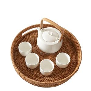 Panier de rangement rond moderne en rotin tressé à la main, plateau à collations en promotion pour organiser votre espace Viettimecraft - Product Image 3