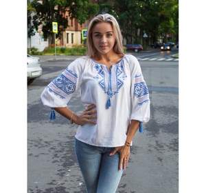 Entusiasta creativa única colección exclusiva bordada Casual verano Mujer blusa antiguos símbolos ucranianos 100% algodón - Product Image 4