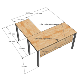 Bureau en L exécutif en contreplaqué avec pieds en fer et design minimaliste - Mobilier de bureau durable (fini mélaminé) - Product Image 5