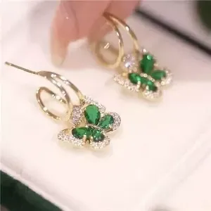 925 Silver Pear Cut Moissanite Green Emerald Women's Drop <b>Earrings</b> - Product Image 4