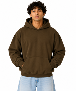 AURA <b>Men's</b> Brown Hooded Oversized Fleece Solid Color Casual Pocket Design Winter Wear Polyester/Cotton Anti-Wrinkle - Product Image 1