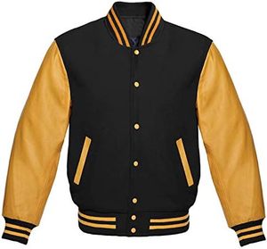 Chaqueta Bomber Varsity de lana Vintage para hombre, lona de alta calidad, nueva chaqueta de invierno de escuela secundaria negra con letras de béisbol universitario - Product Image 3