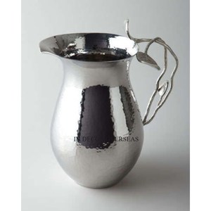 Jarra de jarra de cerveza y vino con textura martillada pulida brillante de plata de acero inoxidable de la mejor calidad más vendida con mango de hojas - Product Image 1