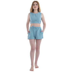 Kiko Baby Blue <b>Crop</b> <b>Top</b> <b>and</b> <b>Shorts</b> Wholesale Cotton <b>Short</b> Set Custom <b>Shorts</b> Sets for Women From Turkey - Product Image 1
