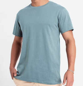 Men's Custom 100% Cotton Knitted O-Neck Front Logo Breathable Quick Dry 220g Short Sleeve Regular Fit T-<b>Shirt</b> - Product Image 5