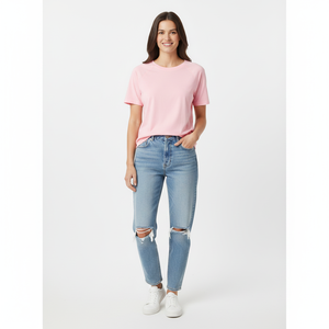 T-shirt pour femmes de haute qualité, tissu en coton doux, style décontracté confortable, col rond, parfait pour les activités quotidiennes en plein air et la salle de sport - Product Image 1