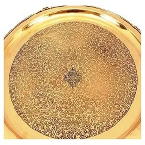 จานทองเหลืองส่องแสงลายดอกไม้สวยงามเครื่องใช้บนโต๊ะอาหารทำจากโลหะทองเหลือง - Product Image 2