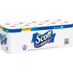 Scott 1000 Soft Disposable Flushable <b>Toilet</b> <b>Paper</b> 12 <b>Rolls</b> with 1,000 Sheets Per <b>Roll</b> - Product Image 2
