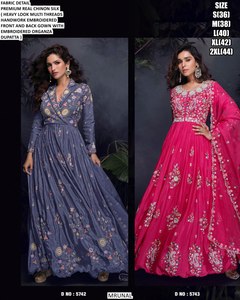 Vestido indio moderno con bordado completo y lentejuelas, mangas completamente cosidas, dupatta, para fiesta, de chifón y seda, de secado rápido. - Product Image 4