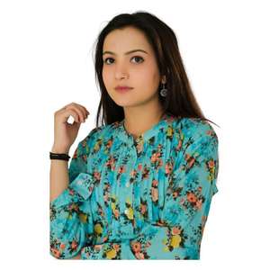 Blusa de algodón hecha a mano para mujer, Blusa de manga larga con estampado de bloques, decoración de botones bohemios, Tops de verano transpirables para el trabajo para el verano - Product Image 4