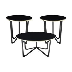 Ensemble moderne de 3 tables basses rondes en verre trempé noir et cadre en métal, tables d'appoint pour le salon - Product Image 1