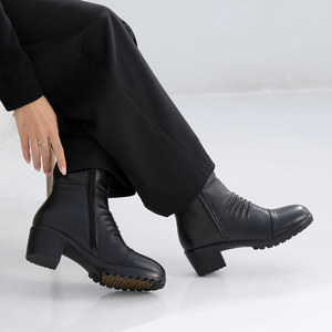 [JSHOE] Botas de Media Caña con Tacón Grueso y Forro de Piel de Vaca Auténtica, 5.5cm, Cálidas y Cómodas para Invierno - Product Image 6