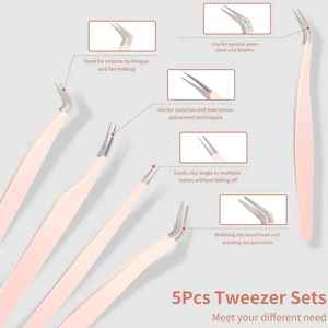 Pince à épiler professionnelle rose anti-dérapante en acier inoxydable pour extension de cils cils à pointe en fibre de précision - Product Image 5