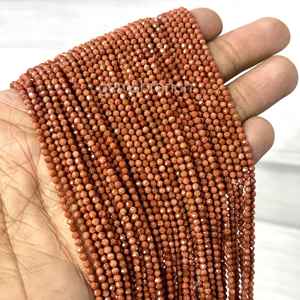 Pierre de soleil rouge naturelle de 3mm Micro perles rondes à facettes Brins Vente en gros de pierres précieuses en vrac pour la fabrication de bijoux 13 "en vrac - Product Image 4