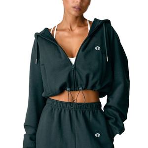 OEM, faible MOQ, sweats à capuche courts zippés pour femmes, logo personnalisé, marque privée, sweats à capuche streetwear pour femmes, vente en gros pour le marché américain - Product Image 1