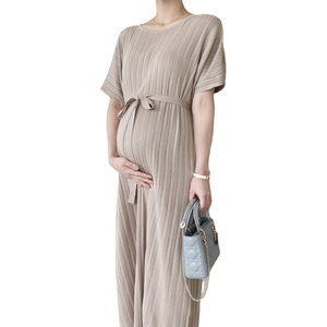 2024 vestido de maternidad pijama ropa de bebé acanalado maternidad ropa transpirable mamá vestido agradable a la piel vestidos de mujeres embarazadas - Product Image 3