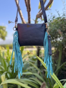 Sac à main en cuir sculpté à la main, nouvelle arrivée, franges, élégant, en cuir de vachette, fourrure, couleur turquoise, sacs pour femmes, multi-usages - Product Image 4