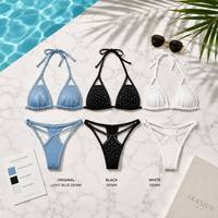 Ensemble bikini 2 pièces personnalisé avec logo, haut dos nu à lacets et bas brésilien grande taille, tenue de danse exotique sexy pour strip-teaseuse