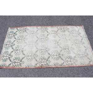 Tapis turc vintage 3,2 x 5,6 pieds, tapis d'appoint, tapis en laine à carreaux blancs et verts - Product Image 3