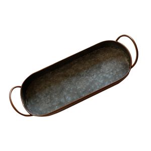 Plateau de service rectangulaire en or de luxe avec design complexe et poignées élégantes pour une décoration intérieure haut de gamme et des divertissements - Product Image 6