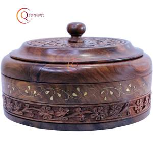 Casserole de chapati ronde en bois faite à la main Boîte de chapati de table élégante Conteneur de chapati classique de luxe pour la vente en gros - Product Image 1