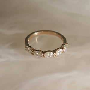 East West Marquise Cut Moissanite Diamond Wedding Band 14K Oro amarillo sólido Media eternidad Anillo apilable Anillo de novia a juego - Product Image 2