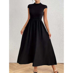 Women's Short-Sleeved Semi-<b>Turtleneck</b> Viscose Dress, 36387 - <b>Black</b> - Product Image 2