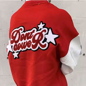 Fabricant OEM Veste universitaire en toile matelassée de haute qualité pour hommes Manches en cuir brodées en chenille Baseball personnalisé - Product Image 4