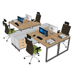 Set of 4 Minimalist Luxury Modern <b>Desks</b> with Cabinets 340x240cm Rubber Wood Steel Iron Legs HBRT082 for <b>Study</b> or Office Use - Product Image 4