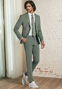 Haute qualité personnalisé hommes vert vêtements de cérémonie blazer costume Slim Fit affaires Viscose costumes - Product Image 6