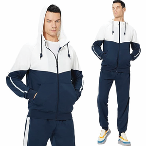 Ensemble de survêtement athlétique décontracté 2 pièces pour homme, personnalisé OEM, léger, en coton/polyester/spandex, avec sweat à capuche et pantalon de survêtement color block - Product Image 5