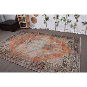 Grand tapis turc 6,3x9,4 pi (192x287 cm), tapis en laine vintage orange camouflage - Product Image 4