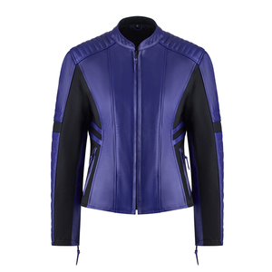 Veste de moto en cuir véritable pourpre pour femmes Veste de moto en cuir de course protégée CE pour femmes - Product Image 1